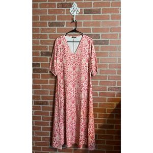 Noracora | Pink/Beige Paisley Floral V-Neck Maxi Dress